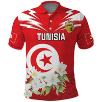 Personalized Tunisia Polo Shirt Jasmine Flower and Emblem - Wonder Print Shop