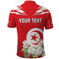 Personalized Tunisia Polo Shirt Jasmine Flower and Emblem - Wonder Print Shop