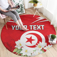 Personalized Tunisia Round Carpet Jasmine Flower and Emblem