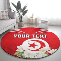 Personalized Tunisia Round Carpet Jasmine Flower and Emblem