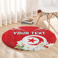 Personalized Tunisia Round Carpet Jasmine Flower and Emblem