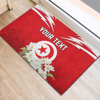 Personalized Tunisia Rubber Doormat Jasmine Flower and Emblem - Wonder Print Shop