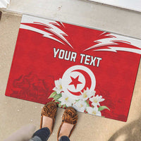 Personalized Tunisia Rubber Doormat Jasmine Flower and Emblem - Wonder Print Shop