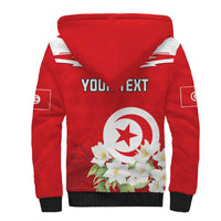 Personalized Tunisia Sherpa Hoodie Jasmine Flower and Emblem - Wonder Print Shop