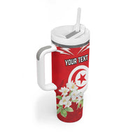 Personalized Tunisia Tumbler With Handle Jasmine Flower and Emblem - Wonder Print Shop
