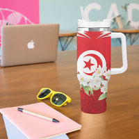 Personalized Tunisia Tumbler With Handle Jasmine Flower and Emblem - Wonder Print Shop