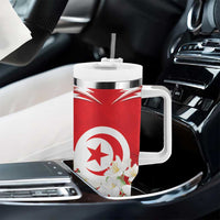 Personalized Tunisia Tumbler With Handle Jasmine Flower and Emblem - Wonder Print Shop