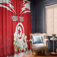 Personalized Tunisia Window Curtain Jasmine Flower and Emblem - Wonder Print Shop