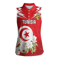 Personalized Tunisia Women Sleeveless Polo Shirt Jasmine Flower and Emblem - Wonder Print Shop