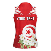 Personalized Tunisia Women Sleeveless Polo Shirt Jasmine Flower and Emblem - Wonder Print Shop