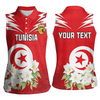 Personalized Tunisia Women Sleeveless Polo Shirt Jasmine Flower and Emblem - Wonder Print Shop