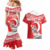 Personalized Gray Wolf Turkey Couples Matching Mermaid Dress and Hawaiian Shirt Turkish Mountain - Wonder Print Shop