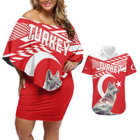 Personalized Gray Wolf Turkey Couples Matching Off Shoulder Short Dress and Hawaiian Shirt Turkish Mountain - Wonder Print Shop