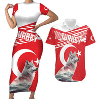 Personalized Gray Wolf Turkey Couples Matching Short Sleeve Bodycon Dress and Hawaiian Shirt Turkish Mountain - Wonder Print Shop