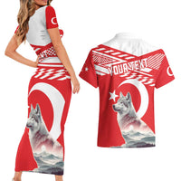 Personalized Gray Wolf Turkey Couples Matching Short Sleeve Bodycon Dress and Hawaiian Shirt Turkish Mountain - Wonder Print Shop