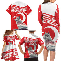 Personalized Gray Wolf Turkey Family Matching Long Sleeve Bodycon Dress and Hawaiian Shirt Turkish Mountain - Wonder Print Shop