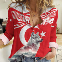 Personalized Gray Wolf Turkey Women Casual Shirt Turkish Mountain - Wonder Print Shop