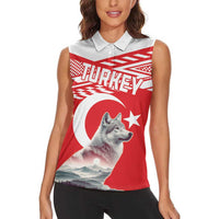 Personalized Gray Wolf Turkey Women Sleeveless Polo Shirt Turkish Mountain - Wonder Print Shop