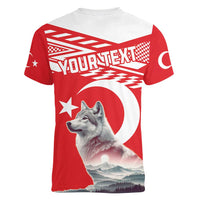 Personalized Gray Wolf Turkey Women V-Neck T-Shirt Turkish Mountain - Wonder Print Shop