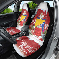 Bosnia and Herzegovina Christmas Car Seat Cover Santa With National Flag - Wonder Print Shop