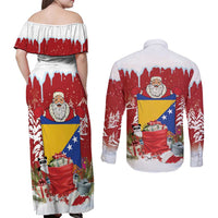 Bosnia and Herzegovina Christmas Couples Matching Off Shoulder Maxi Dress and Long Sleeve Button Shirt Santa With National Flag - Wonder Print Shop