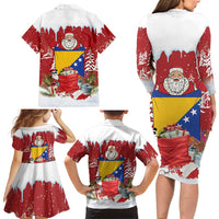 Bosnia and Herzegovina Christmas Family Matching Long Sleeve Bodycon Dress and Hawaiian Shirt Santa With National Flag - Wonder Print Shop