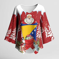 Bosnia and Herzegovina Christmas Kimono Sleeve Blouse Santa With National Flag - Wonder Print Shop