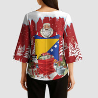 Bosnia and Herzegovina Christmas Kimono Sleeve Blouse Santa With National Flag - Wonder Print Shop