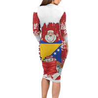 Bosnia and Herzegovina Christmas Long Sleeve Bodycon Dress Santa With National Flag - Wonder Print Shop
