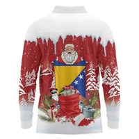 Bosnia and Herzegovina Christmas Long Sleeve Polo Shirt Santa With National Flag - Wonder Print Shop
