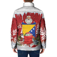 Bosnia and Herzegovina Christmas Padded Jacket Santa With National Flag - Wonder Print Shop