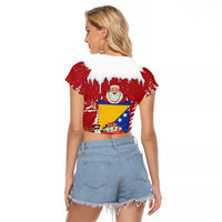 Bosnia and Herzegovina Christmas Raglan Cropped T Shirt Santa With National Flag - Wonder Print Shop