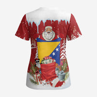 Bosnia and Herzegovina Christmas Scrub Top Santa With National Flag - Wonder Print Shop