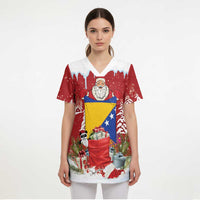 Bosnia and Herzegovina Christmas Scrub Top Santa With National Flag - Wonder Print Shop