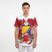Bosnia and Herzegovina Christmas Scrub Top Santa With National Flag - Wonder Print Shop