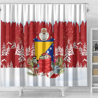 Bosnia and Herzegovina Christmas Shower Curtain Santa With National Flag - Wonder Print Shop