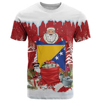 Bosnia and Herzegovina Christmas T Shirt Santa With National Flag - Wonder Print Shop