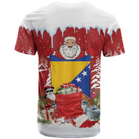 Bosnia and Herzegovina Christmas T Shirt Santa With National Flag - Wonder Print Shop