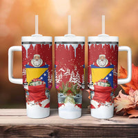 Bosnia and Herzegovina Christmas Tumbler With Handle Santa With National Flag - Wonder Print Shop