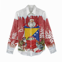 Bosnia and Herzegovina Christmas Women Casual Shirt Santa With National Flag - Wonder Print Shop
