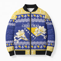 Personalized Bosnia and Herzegovina Christmas Bomber Puffer Jacket Coat Of Arms Srecan Bozic - Wonder Print Shop