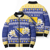 Personalized Bosnia and Herzegovina Christmas Bomber Puffer Jacket Coat Of Arms Srecan Bozic - Wonder Print Shop