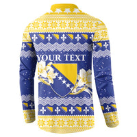 Personalized Bosnia and Herzegovina Christmas Button Sweatshirt Coat Of Arms Srecan Bozic - Wonder Print Shop