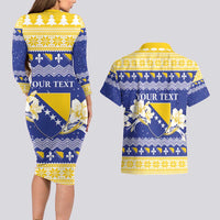 Personalized Bosnia and Herzegovina Christmas Couples Matching Long Sleeve Bodycon Dress and Hawaiian Shirt Coat Of Arms Srecan Bozic - Wonder Print Shop