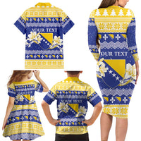 Personalized Bosnia and Herzegovina Christmas Family Matching Long Sleeve Bodycon Dress and Hawaiian Shirt Coat Of Arms Srecan Bozic - Wonder Print Shop