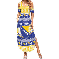Personalized Bosnia and Herzegovina Christmas Family Matching Summer Maxi Dress and Hawaiian Shirt Coat Of Arms Srecan Bozic - Wonder Print Shop