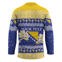 Personalized Bosnia and Herzegovina Christmas Hockey Jersey Coat Of Arms Srecan Bozic - Wonder Print Shop