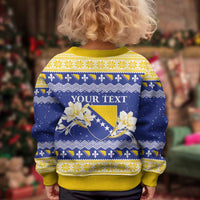 Personalized Bosnia and Herzegovina Christmas Kid Ugly Christmas Sweater Coat Of Arms Srecan Bozic - Wonder Print Shop