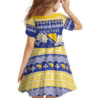 Personalized Bosnia and Herzegovina Christmas Kid Short Sleeve Dress Coat Of Arms Srecan Bozic - Wonder Print Shop