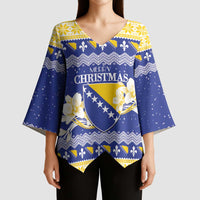 Personalized Bosnia and Herzegovina Christmas Kimono Sleeve Blouse Coat Of Arms Srecan Bozic - Wonder Print Shop